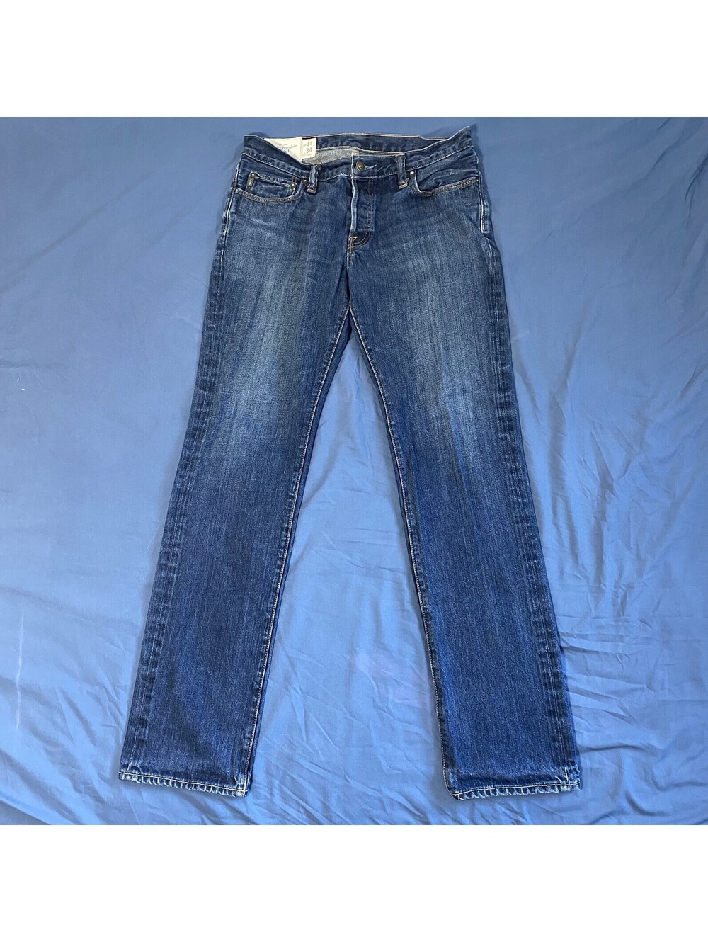 VTG Y2K Abercrombie Fitch Men's Jeans 34x34 Slim Straight Blue Dark Wash w Fades